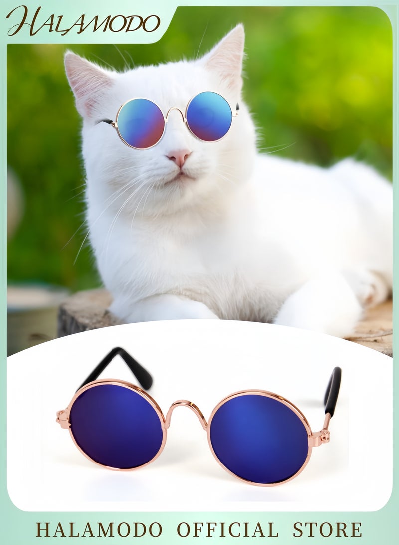 HALAMODO Pet Sunglasses for Small Dogs and Cats Retro Round Fashion Glasses UV Protection Cosplay Accessories Party Photo Prop for Pets Funny Pet Glasses for Small Animal - Image 1