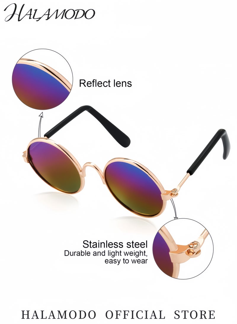 HALAMODO Pet Sunglasses for Small Dogs and Cats Retro Round Fashion Glasses UV Protection Cosplay Accessories Party Photo Prop for Pets Funny Pet Glasses for Small Animal - Image 5