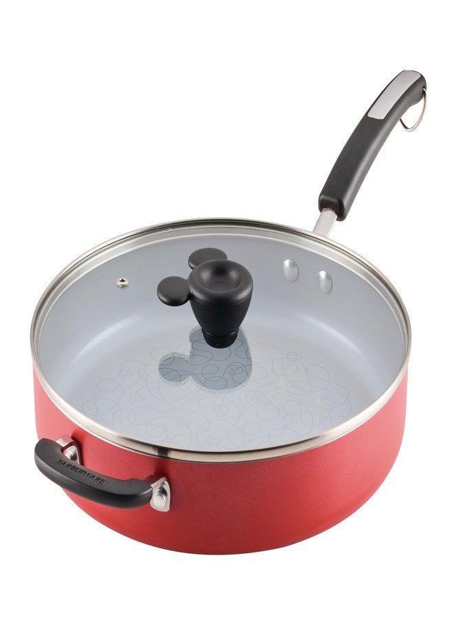 Farberware Disney Bon Voyage Ceramic Nonstick Saute Pan/Frying Pan with Lid and Helper Handle, 4.5 Quart Sauteuse Pan - Red - Image 1