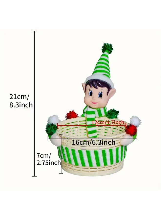 سلة تخزين عيد الميلاد الحمراء بغطاء مخطط منظِّم حلوى يشبه الدمية - Image 4