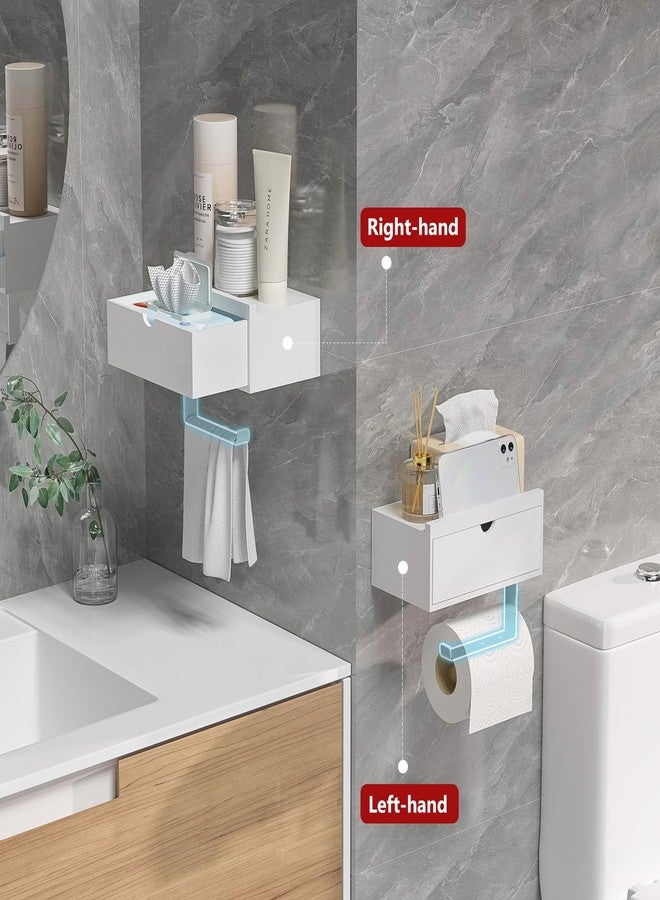 Domax Standard 8.46" Bamboo Toilet Paper Holder with Shelf and Storage Drawer - Wall Mount or Adhesive Bathroom Organizer for Tampons, Cotton Swabs, Wipes or More, White - Image 3