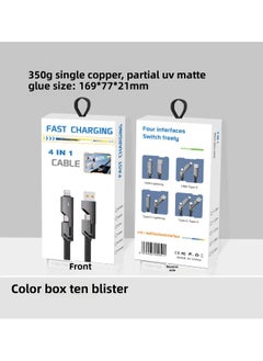 Four-in-One Fast Charge Zinc Alloy 100W Data Cable For Laptop Tablet Android Huawei Apple Phone Charging Line Black Grey-Color:1.5 M-Model:With Light Two Drag Two 240W Fast Charge Data Line Packaging Box