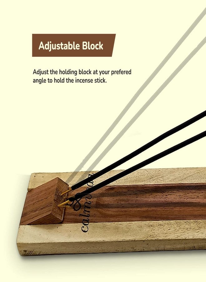 Calmveda Rosewood Incense Holder for Sticks - 11 Inch Handmade Dual Incense Burners with Cone Holder | Beautiful Natural Wood Incense Stick Holder, for Meditation or Yoga Lovers - Image 3