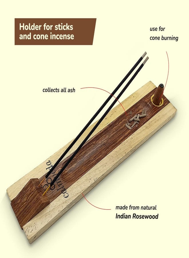 Calmveda Rosewood Incense Holder for Sticks - 11 Inch Handmade Dual Incense Burners with Cone Holder | Beautiful Natural Wood Incense Stick Holder, for Meditation or Yoga Lovers - Image 5