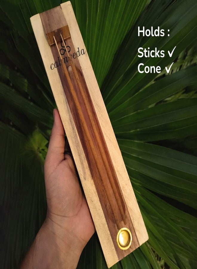 Calmveda Rosewood Incense Holder for Sticks - 11 Inch Handmade Dual Incense Burners with Cone Holder | Beautiful Natural Wood Incense Stick Holder, for Meditation or Yoga Lovers - Image 2