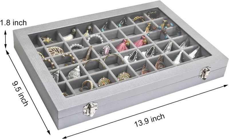 Siveit Jewelry Tray Organizer Box 48 Grid Jewelry Display Organizer Box with Transparent Lid Rings Earrings Necklaces Pendants Display Box Suitable for Women and Girls (48 Grid, Silver Grey) - Image 3