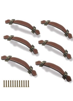 Y&D 6 Piece Surface Leather Furniture Handle, 6.3" (16 cm) Vintage Style Strong Handle Pull for Drawer Cabinet PU Luggage (Brown)  - Image 1