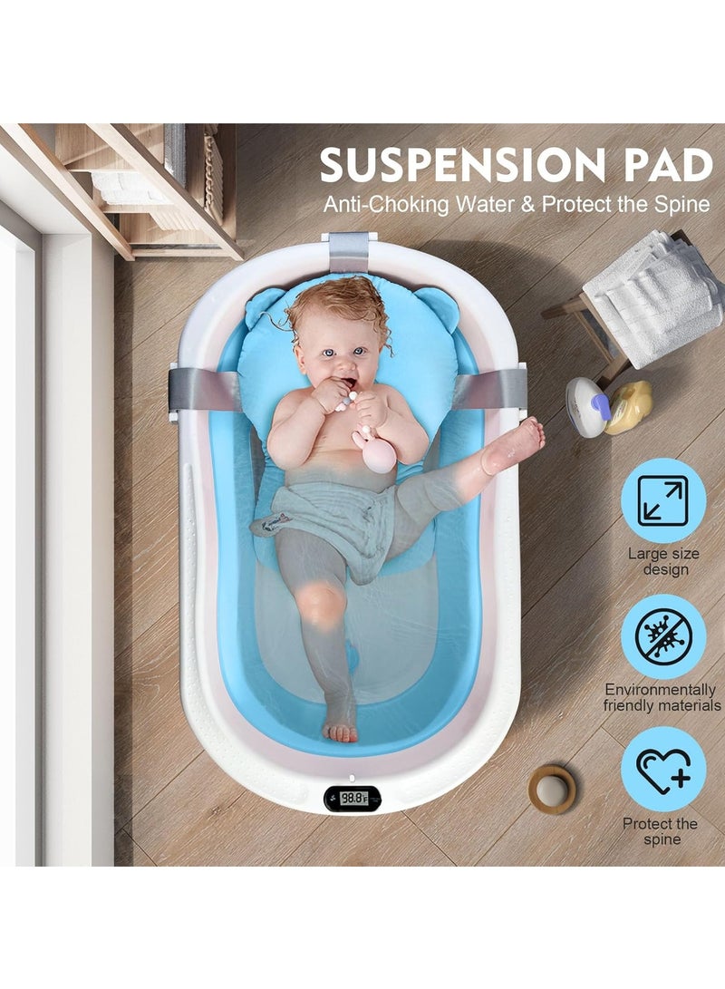 لو.بيبي.في  حوض استحمام قابل للطي للأطفال مع وسادة حصيرة الاستحمام ومقياس حرارة، حوض استحمام محمول للأطفال مع فتحة تصريف، حوض استحمام مع ساق دعم غير قابلة للانزلاق للأولاد والبنات (أزرق) - Image 3