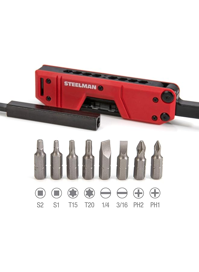 Steelman 10 In 1 Multi Tip Folding Magnetic Pocket Screwdriver With Carrying Clip And Bottle Opener Includes 3/16" And 1/4" Slotted Ph1 Ph2 T15 T20 S1 And S2 Bits - Image 2