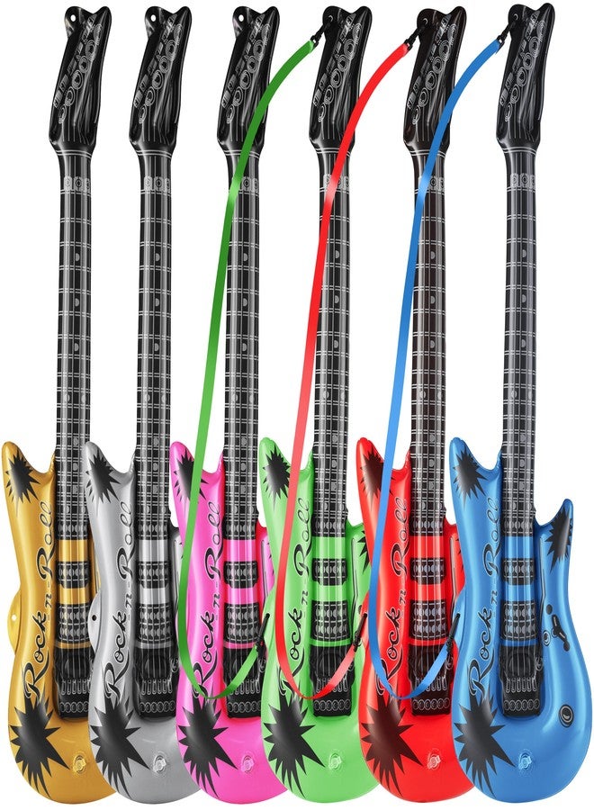 Bedwina Inflatable Guitars With Strap - (pack Of 12) 36-inch Colorful Blow Up Guitar, Party Favors, DJ-props, Photo-booth, Birthdays, Rock Star, Rock And Roll Party Decorations, 80s 90s Party Supplies - Image 1