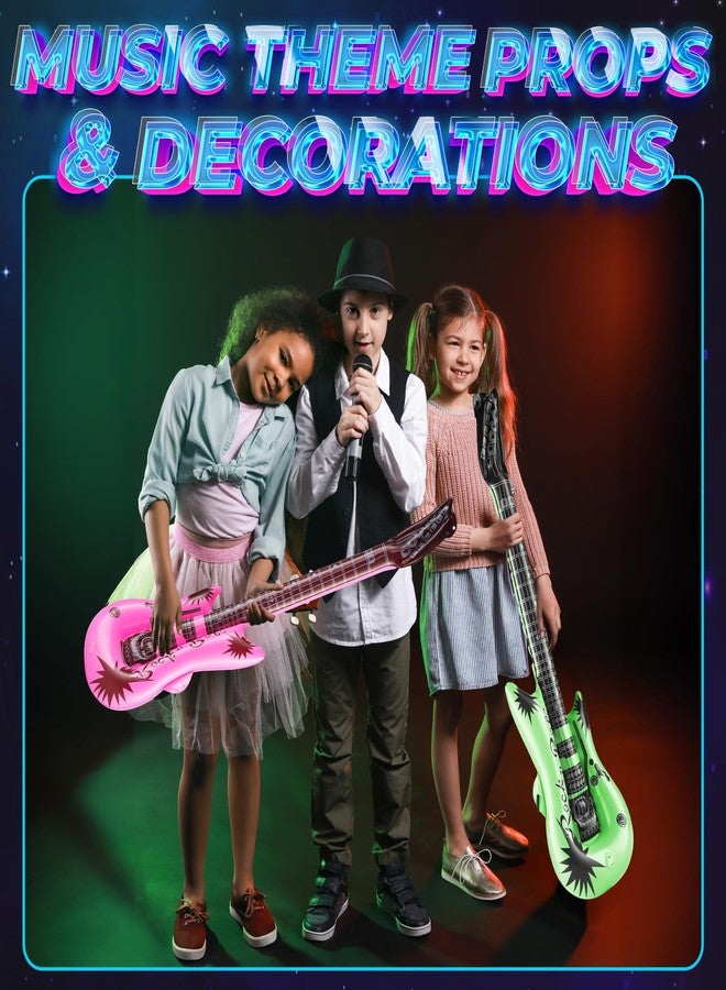 Bedwina Inflatable Guitars With Strap - (pack Of 12) 36-inch Colorful Blow Up Guitar, Party Favors, DJ-props, Photo-booth, Birthdays, Rock Star, Rock And Roll Party Decorations, 80s 90s Party Supplies - Image 3