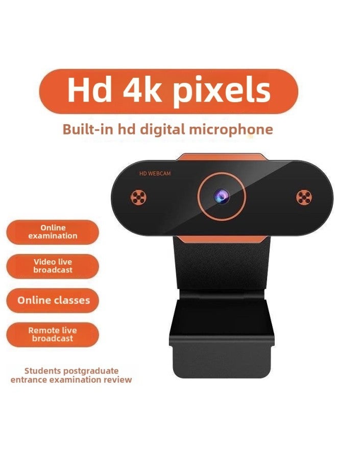 Computer Camera Desktop Home Notebook External Live HD With Microphone Microphone Integrated External-Colour:Orange★Clear 4k [auto Focus + Built-in Microphone]  - Image 1