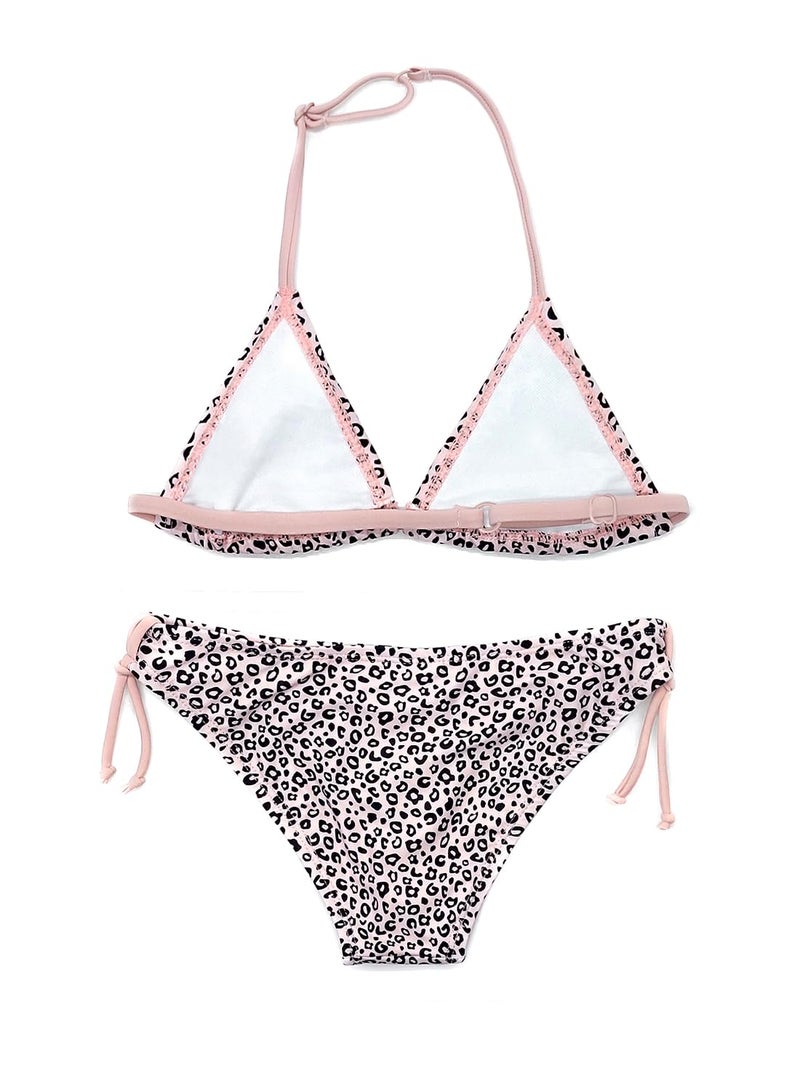 SHEKINI Girls Swimwear Halter Triangle Bikini Leopard Print Two Piece Swimsuits (Leopard Print - A, 8-10 Years) - Image 2
