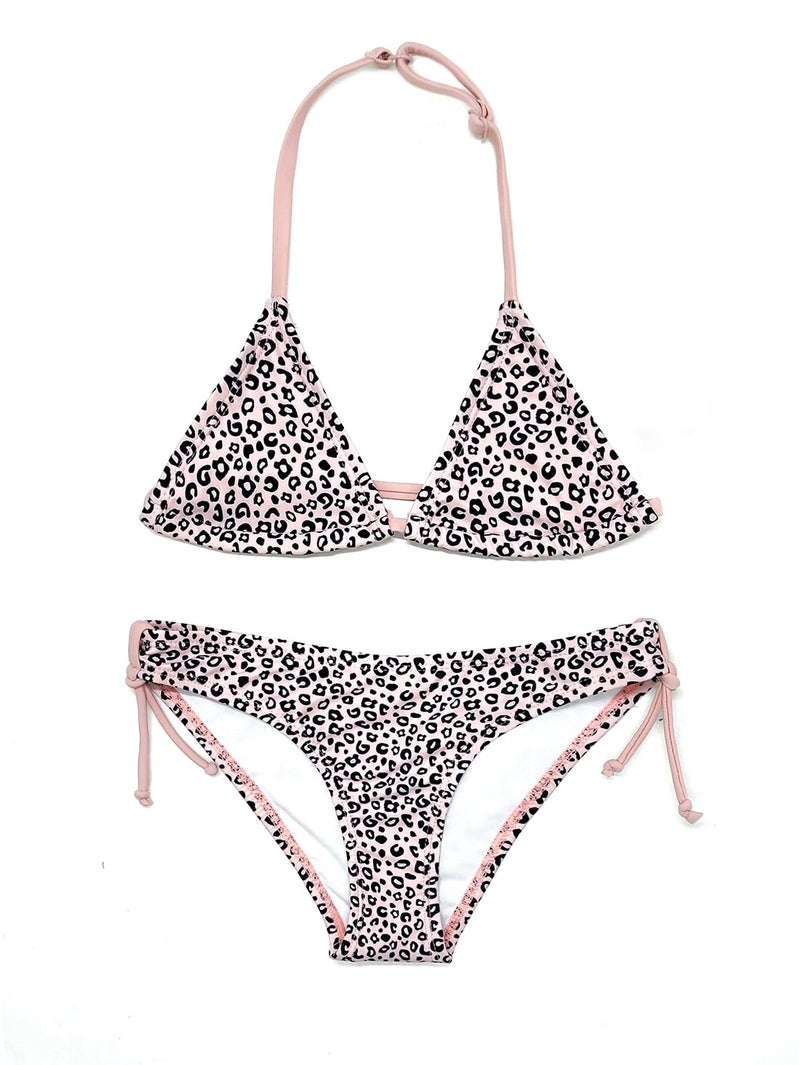 SHEKINI Girls Swimwear Halter Triangle Bikini Leopard Print Two Piece Swimsuits (Leopard Print - A, 8-10 Years) - Image 1