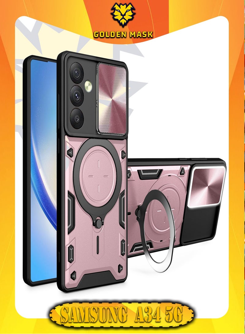 GOLDEN MASK GOLDEN MASK For Samsung Galaxy A34 Armored Camera Shield Cover Camera Lend Protection, Built-in 360° (Rose Gold)