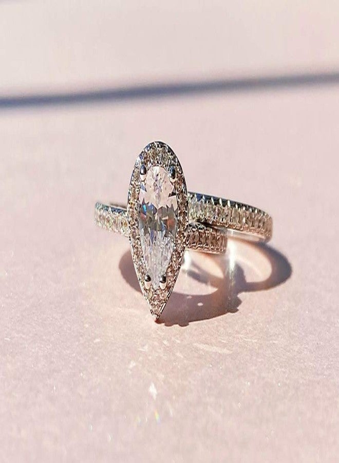BeFab Classic Bridal Ring Set 0.75 Ct Pear Cut Teardrop Halo Ring Eternity Infinity Band Size 4-9 Half Sizes (Silver, 7) - Image 4
