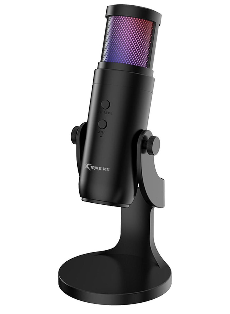 XTRIKE ME XMC-03 USB RGB Gaming Streaming Microphone Live Streaming Desktop Omnidirectional mic - 12 RGB Lighting Modes - 360 Degree rotatable body - Shielded Cable For PC - Image 1
