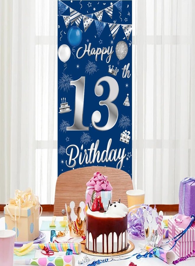 Huture 13th Birthday Decorations for Boys Girls Happy 13th Birthday Banner Large Size Blue Silver Birthday Backdrop Banner for 13 Years Old Anniversary Birthday Party Photo Prop Booth Background Deco - Image 3