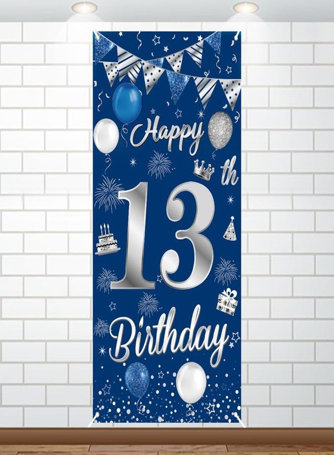 Huture 13th Birthday Decorations for Boys Girls Happy 13th Birthday Banner Large Size Blue Silver Birthday Backdrop Banner for 13 Years Old Anniversary Birthday Party Photo Prop Booth Background Deco - Image 1