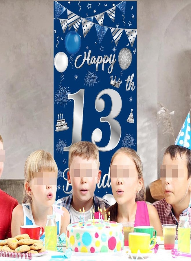 Huture 13th Birthday Decorations for Boys Girls Happy 13th Birthday Banner Large Size Blue Silver Birthday Backdrop Banner for 13 Years Old Anniversary Birthday Party Photo Prop Booth Background Deco - Image 5