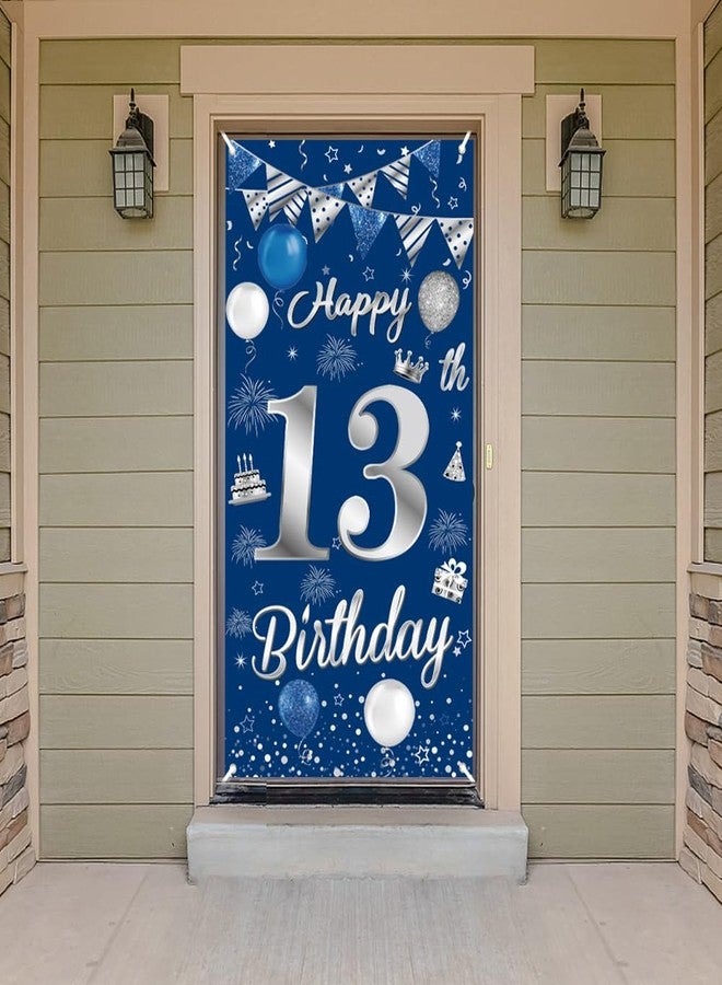 Huture 13th Birthday Decorations for Boys Girls Happy 13th Birthday Banner Large Size Blue Silver Birthday Backdrop Banner for 13 Years Old Anniversary Birthday Party Photo Prop Booth Background Deco - Image 2