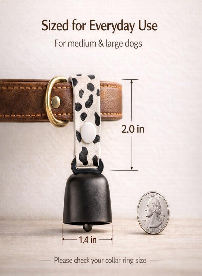 kcrygogo Trendy Dalmatian Print Design Dog Bells 2 Pack - Runway Chic Black & White Style with Leather Strap & ID Tags, Clear Loud Bell Sound, Easy Snap-On, Fashion Accessory for Medium Large Dogs - Image 3