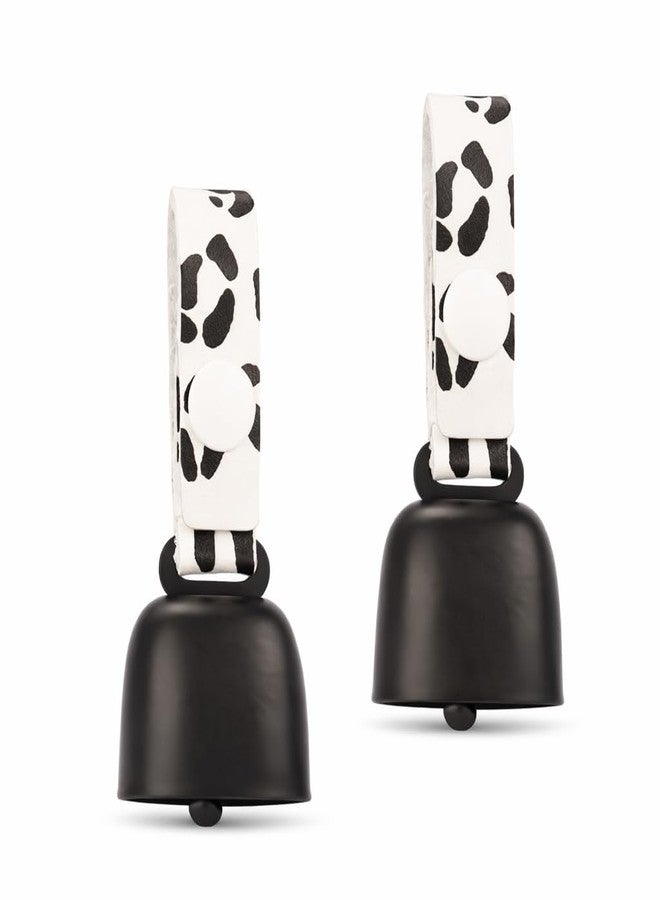 kcrygogo Trendy Dalmatian Print Design Dog Bells 2 Pack - Runway Chic Black & White Style with Leather Strap & ID Tags, Clear Loud Bell Sound, Easy Snap-On, Fashion Accessory for Medium Large Dogs - Image 1