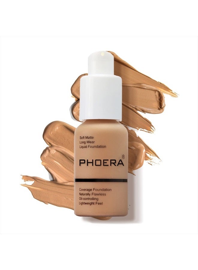 PHOERA Foundation Makeup Naturally Liquid Foundation Full Coverage Mattle Oil-Control Concealer 8 Colors Optional,Great Choice For Gift (#105 Sand,30ml) - Image 1