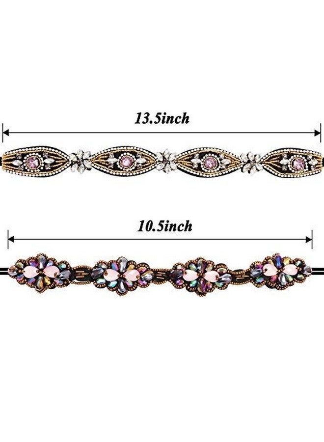 Amariver 2 Pieces Rhinestone Beaded Elastic Headband，Fashion Headbands Handmade Hair Bands Hair Accessories For Lady Woman 2025" Fits For Most - Image 3