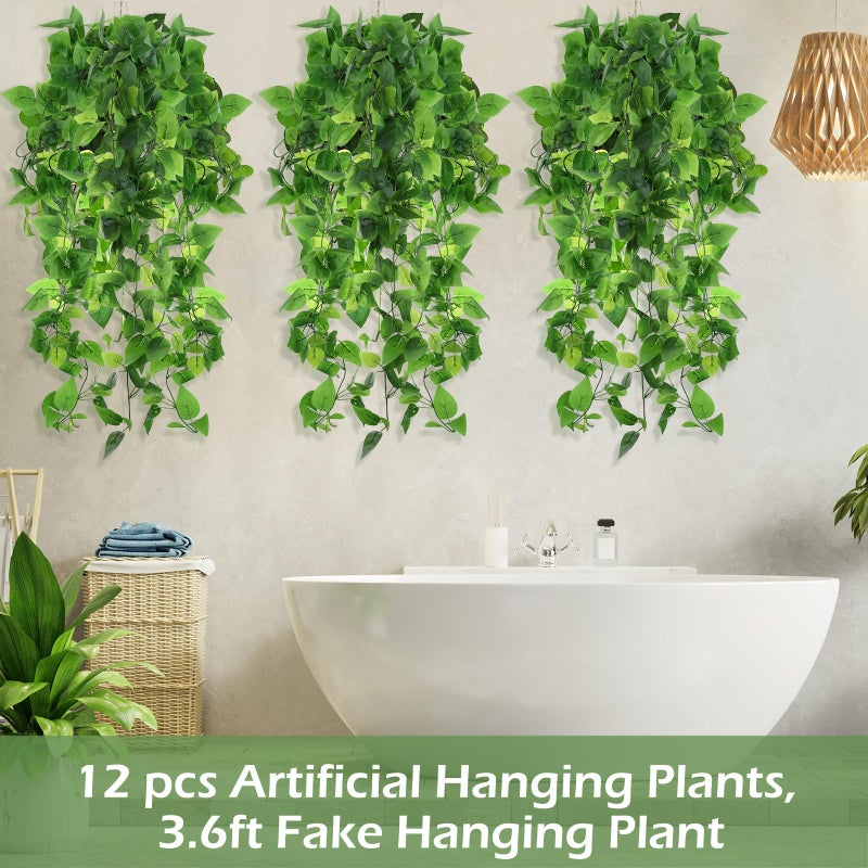 Hoteam 12 Pcs Artificial Hanging Plants 32 Inch Fake Ivy Vines with Fake Leaves Patio Artificial Plants Greenery for Living Room Indoor Outdoor Wall, No Basket (Pothos,Persian Grass) - Image 5