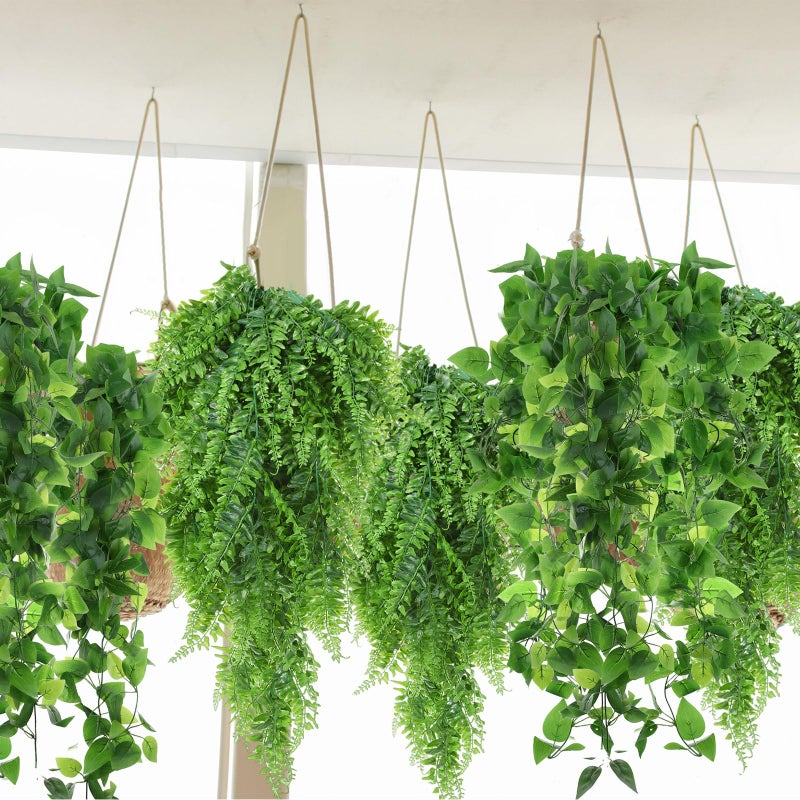 Hoteam 12 Pcs Artificial Hanging Plants 32 Inch Fake Ivy Vines with Fake Leaves Patio Artificial Plants Greenery for Living Room Indoor Outdoor Wall, No Basket (Pothos,Persian Grass) - Image 4