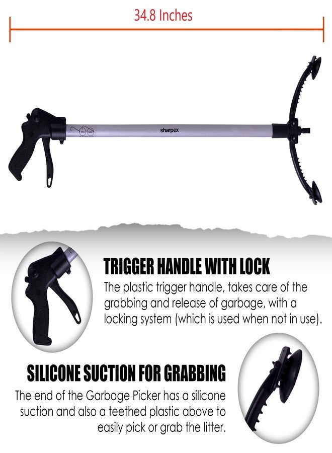 Sharpex 34 Inch Long Range Pickup Tool, Long Handy Arm Assist Tool, Extender Gripper Tool, Flexible Lightweight Mobility Aid Reaching Claw Trash Garbage Picker – Black (Aluminum) - Image 4