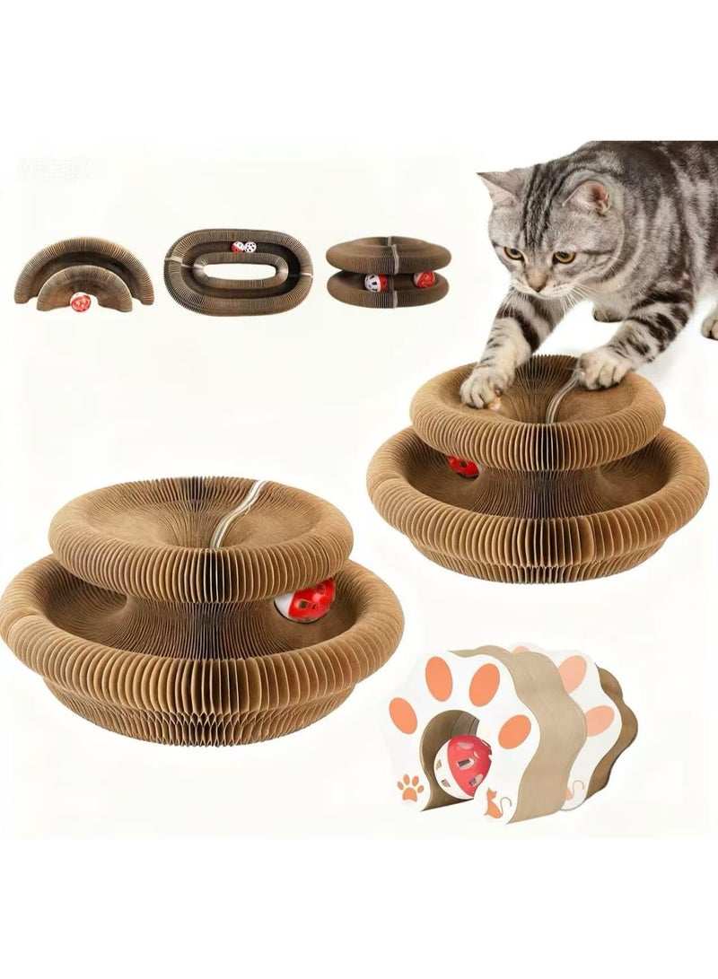 Homify 2 PCs Cat Toy with Bell Ball, Accordion Cat Games for Grinding Claws, Foldable Stackable Cat Scratcher, Transformable Kitten Toys Sofa Protector - Image 1