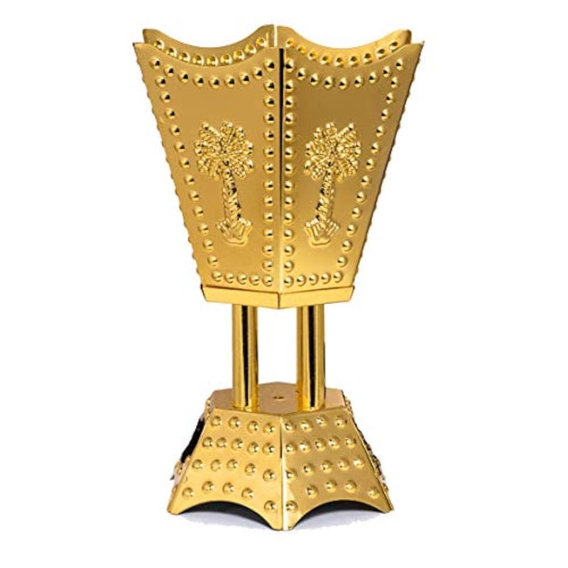 AM Arabian Incense Burner Bakhoor Burner for Oud Frankincense Resin - Metallic Hexagon Motif (Gold Palm) - Image 2