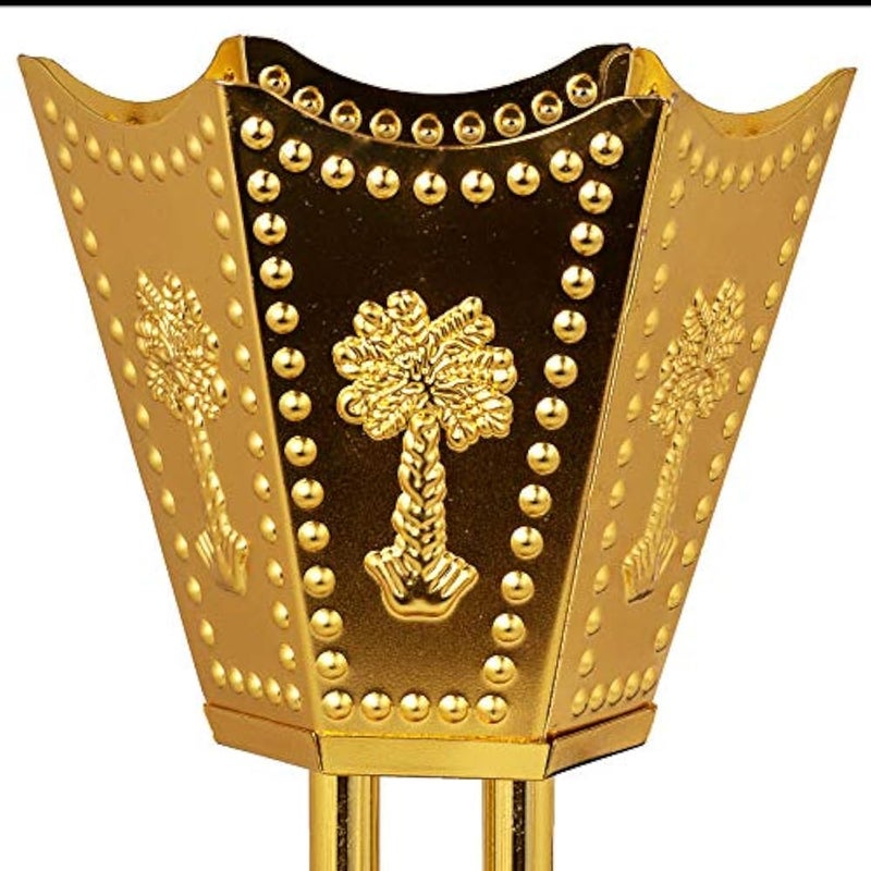 AM Arabian Incense Burner Bakhoor Burner for Oud Frankincense Resin - Metallic Hexagon Motif (Gold Palm) - Image 4