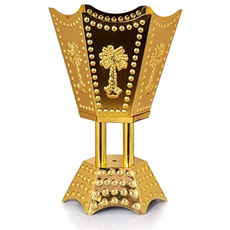AM Arabian Incense Burner Bakhoor Burner for Oud Frankincense Resin - Metallic Hexagon Motif (Gold Palm) - Image 1
