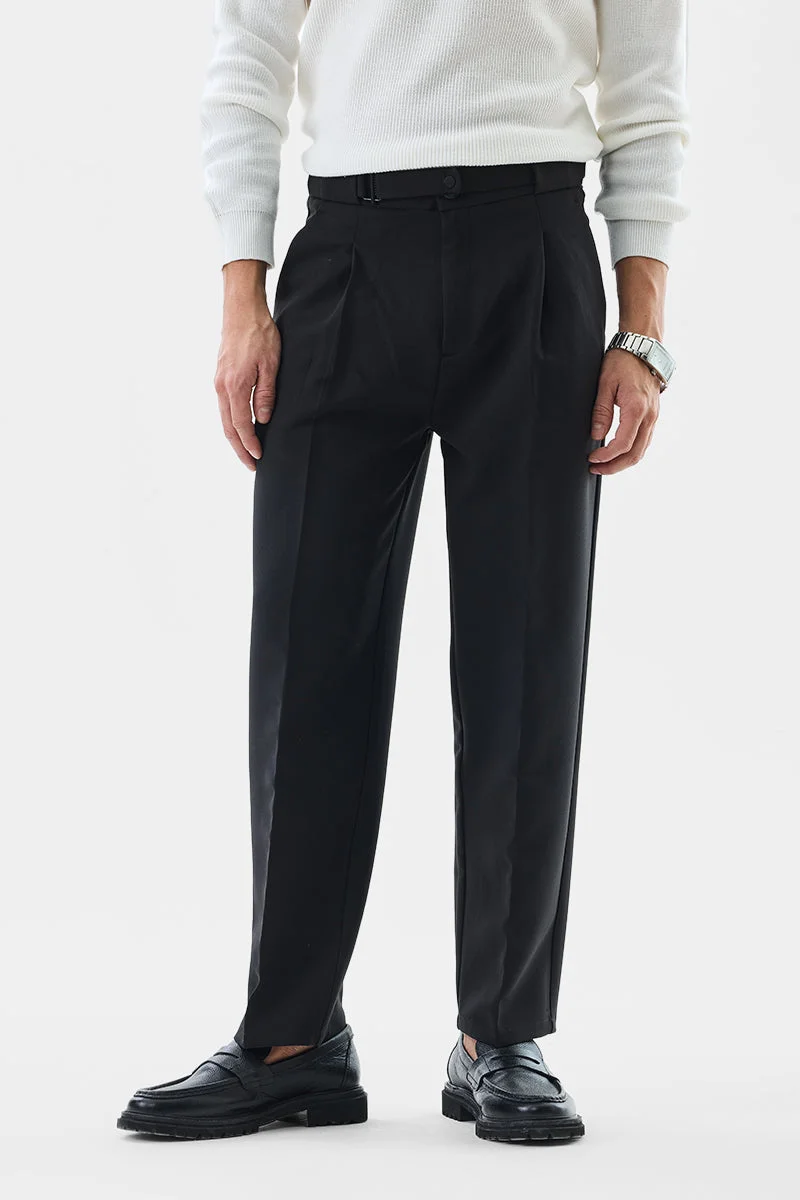 سنيتش Black Solid Relaxed Formal Trousers