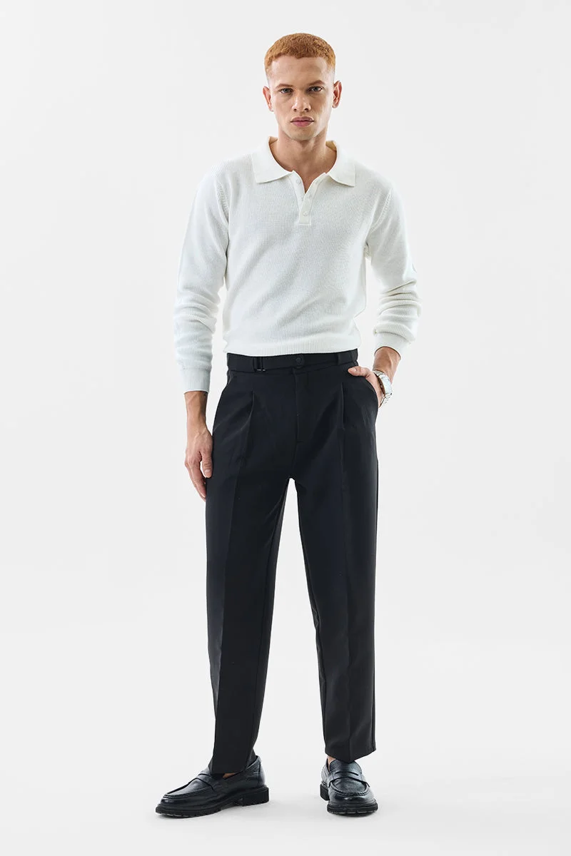 سنيتش Black Solid Relaxed Formal Trousers