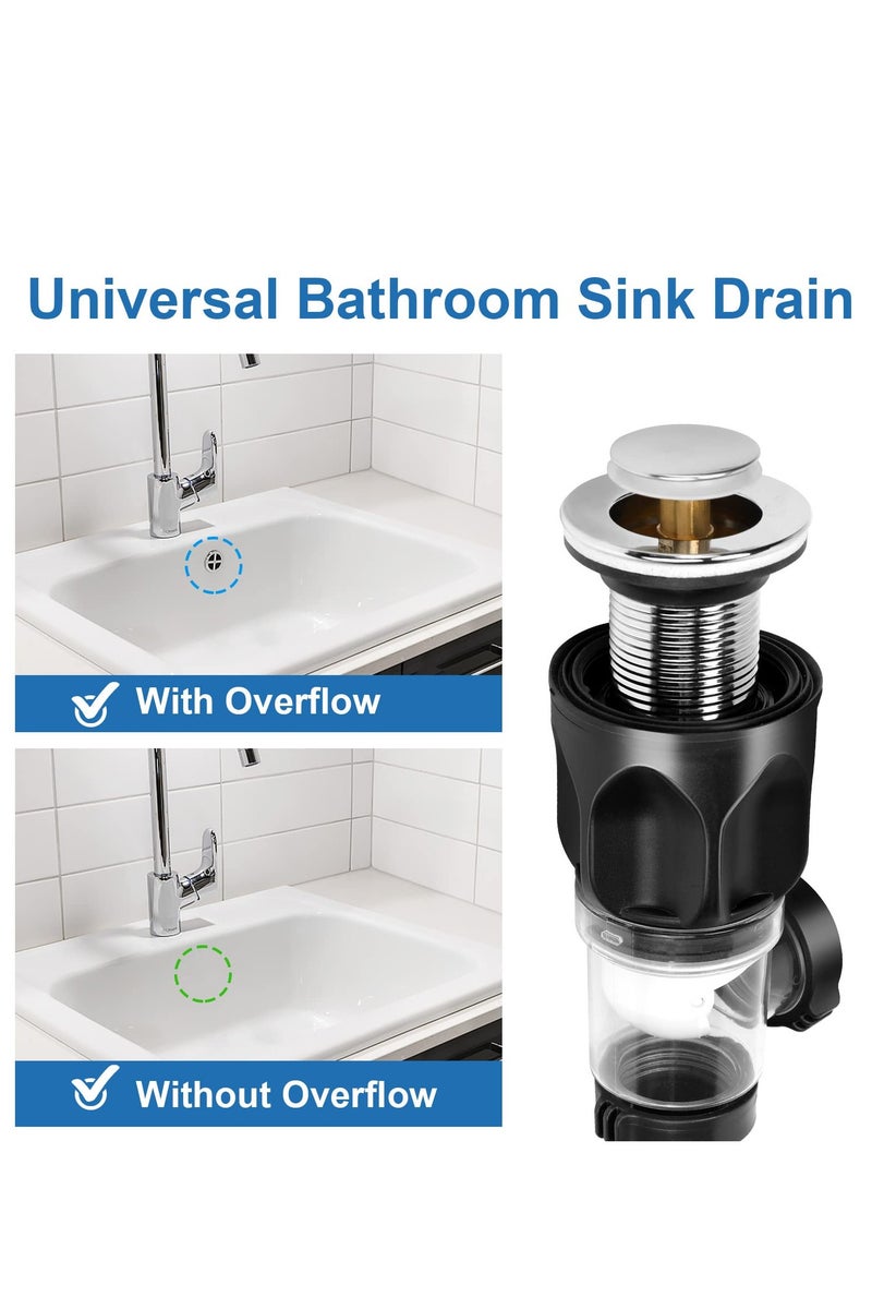 تشيلور طقم مصفاة حوض الحمام، مصارف حوض الحمام مع مصيدة P-فخ مرنة وقابلة للتوسيع، مناسبة لأنابيب الصرف البلاستيكية مقاس 1-1/4 بوصة أو 1-1/2 بوصة، مصفاة منبثقة مع سدادة مدمجة مضادة للانسداد - Image 2