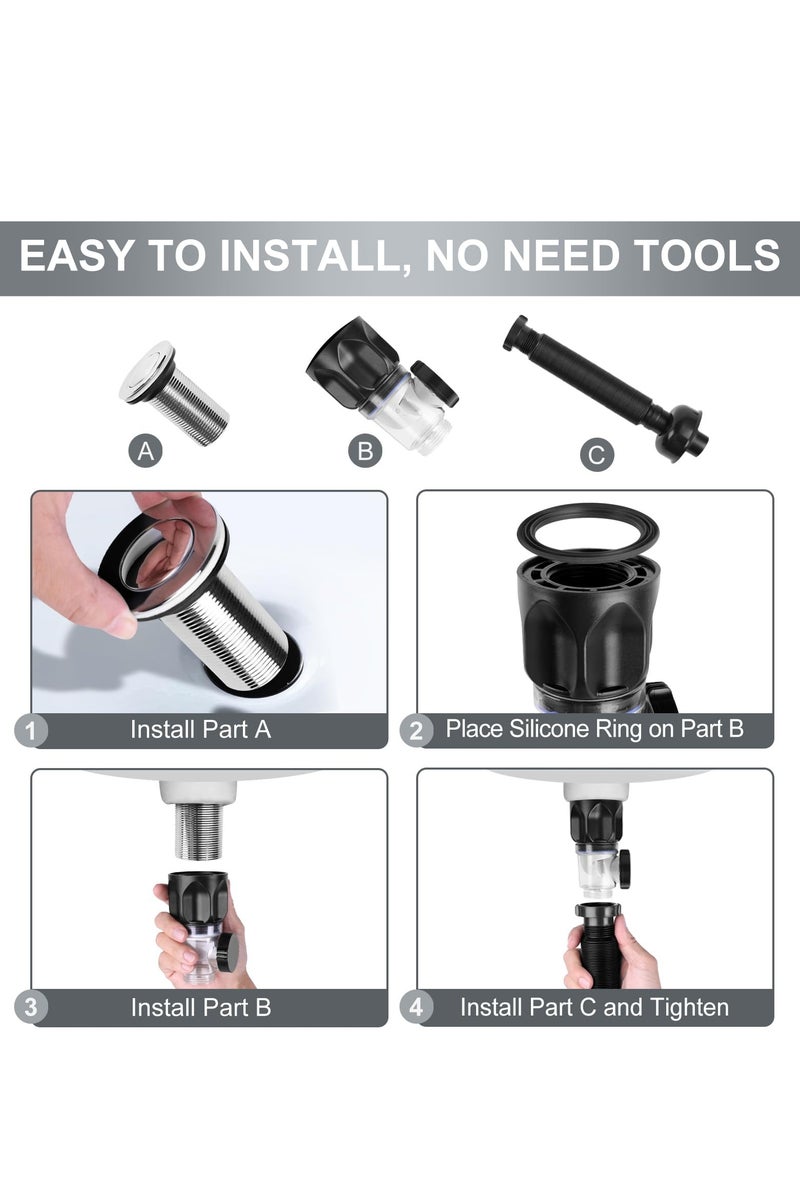 تشيلور طقم مصفاة حوض الحمام، مصارف حوض الحمام مع مصيدة P-فخ مرنة وقابلة للتوسيع، مناسبة لأنابيب الصرف البلاستيكية مقاس 1-1/4 بوصة أو 1-1/2 بوصة، مصفاة منبثقة مع سدادة مدمجة مضادة للانسداد - Image 4