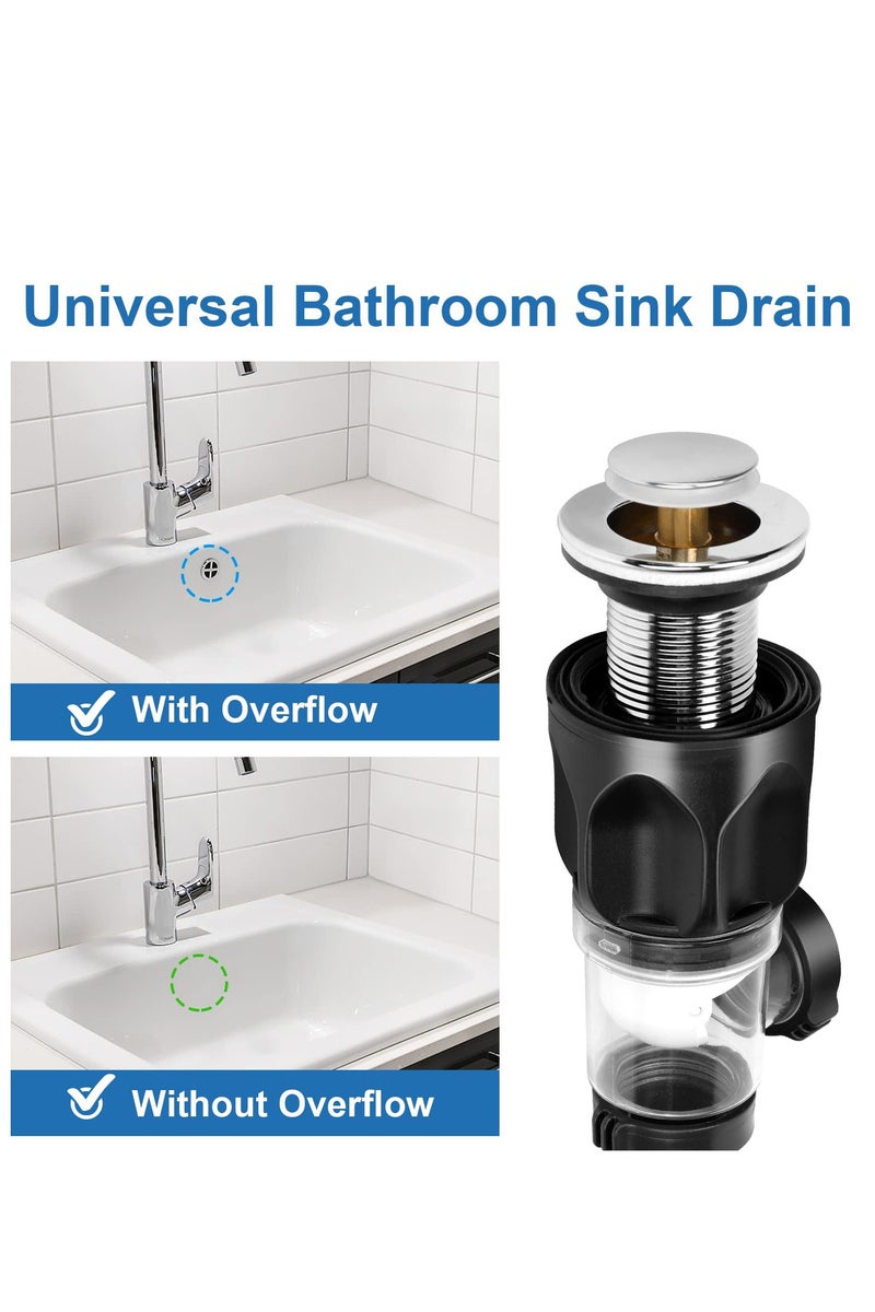 تشيلور طقم مصفاة حوض الحمام، مصارف حوض الحمام مع مصيدة P-فخ مرنة وقابلة للتوسيع، مناسبة لأنابيب الصرف البلاستيكية مقاس 1-1/4 بوصة أو 1-1/2 بوصة، مصفاة منبثقة مع سدادة مدمجة مضادة للانسداد - Image 5