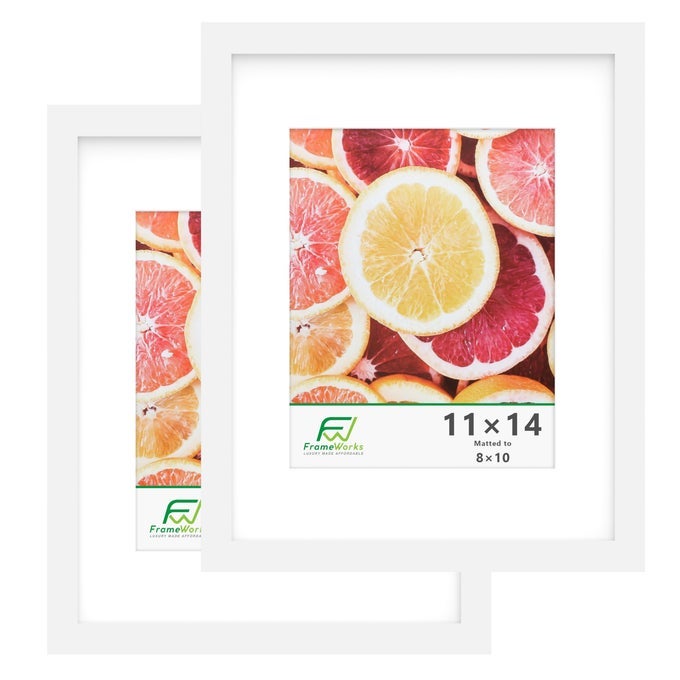 2Pack 11x14 Matted to 8x10 Picture Frame White Classic Wooden Photo Frame with Tempered Glass Modern Matte Finish for Prints Posters Certificates Wall Decor GalleryReady