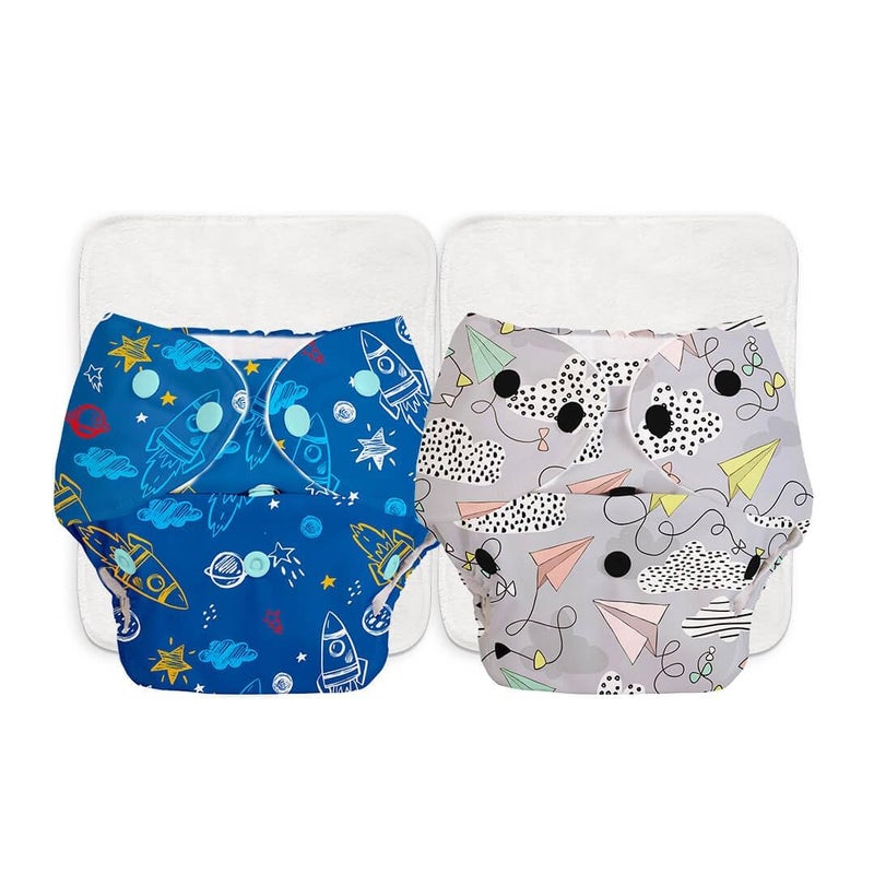 Superbottoms Basic Leakage-proof advanced cloth diapers for babies, High Absorbent 100% cotton 2 reusable diaper and 2 insert pad Combo Pack washable cloth diaper 3M -3Years Adjustable, Reduces Rash - Image 1