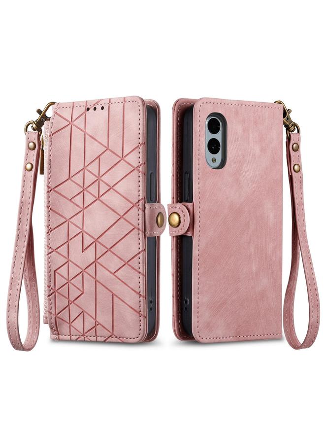 Zaboon Case For Fujitsu Arrows We2 Plus / F-51E Geometric Zipper Wallet Side Buckle Leather Phone Case - Image 2