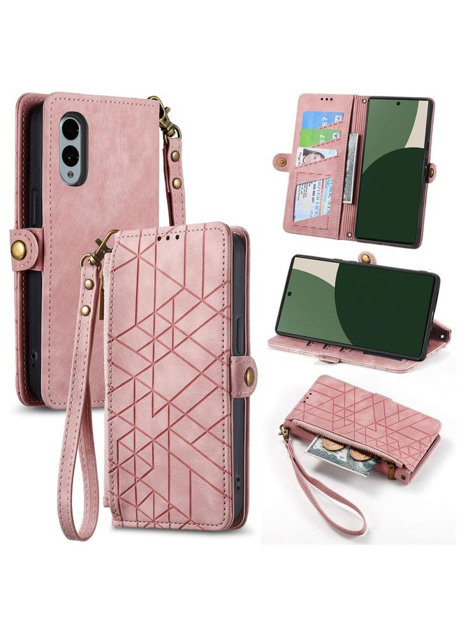 Zaboon Case For Fujitsu Arrows We2 Plus / F-51E Geometric Zipper Wallet Side Buckle Leather Phone Case - Image 1