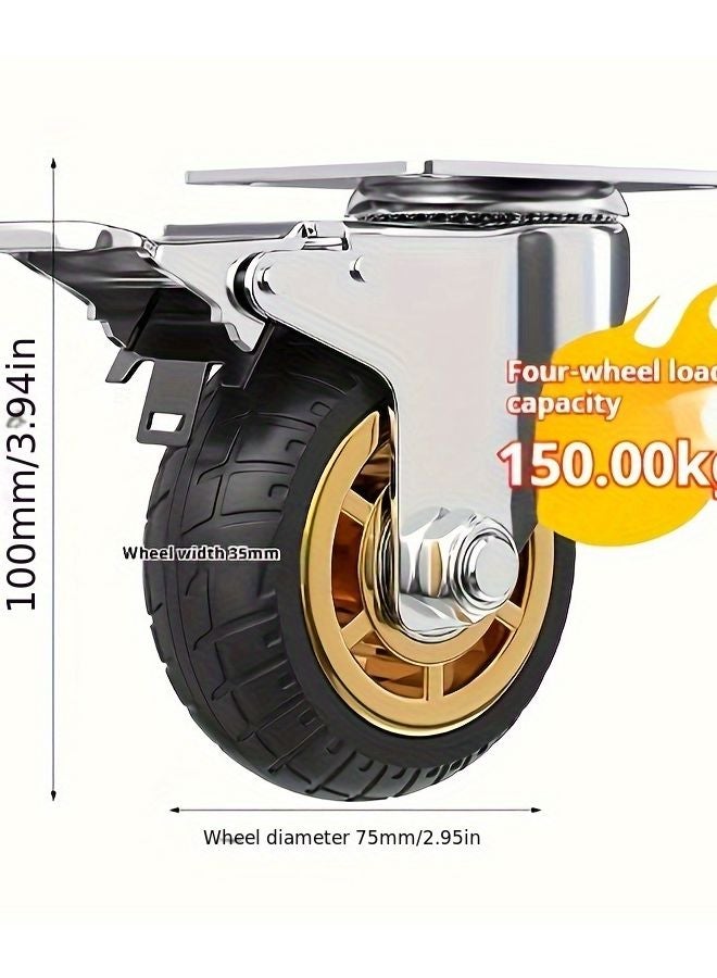 2 سويفل بمكابح 3 بوصات عجلات مطاطية صناعية محامل كروية مزدوجة - Image 1
