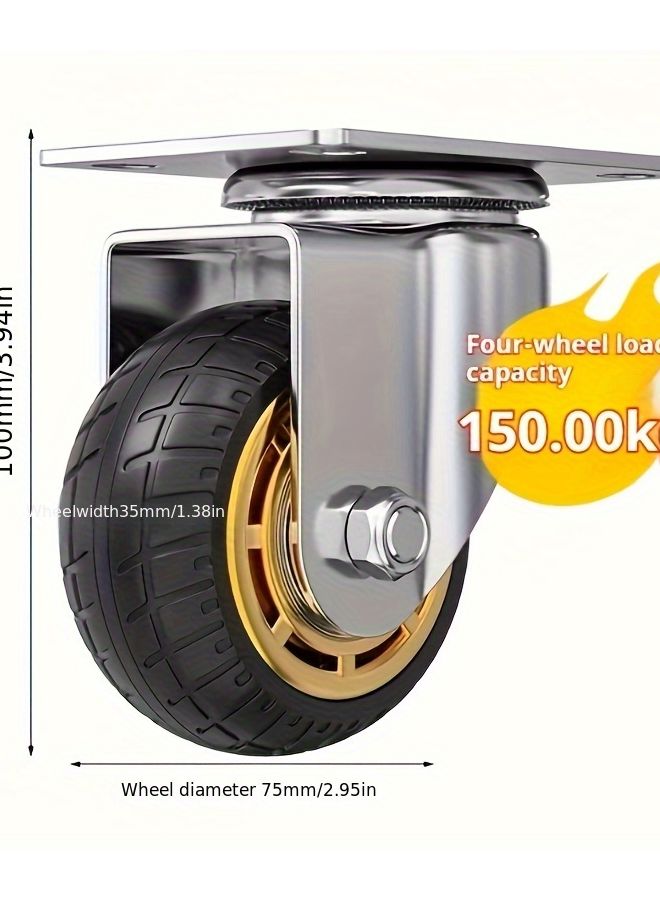 2 سويفل بمكابح 3 بوصات عجلات مطاطية صناعية محامل كروية مزدوجة - Image 3