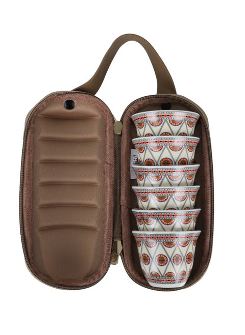 Al-Ghafa bag of 6 Najdi coffee cups, white, 80 ml, wooden