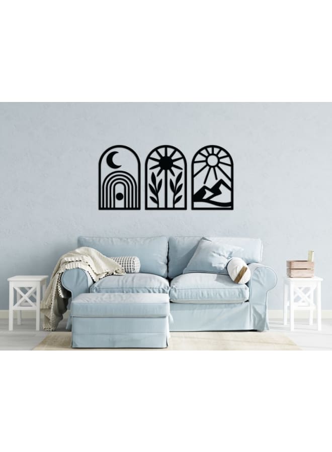 هوم جاليري مجموعة من فنون الحائط الخشبية بتصميم بوهو - Image 1