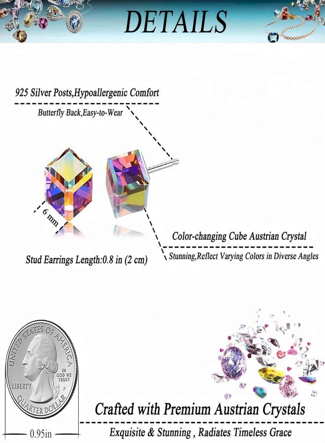 EVEVIC Cube Austrian Crystal Drop Stud Earrings for Women Fashion S925 Sterling Silver Hypoallergenic Jewelry (Rainbow) - Image 4